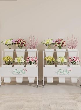 铁料花架花店摊鲜花塑花桶架室内摆外带轮可移动带艺广告XYM牌花