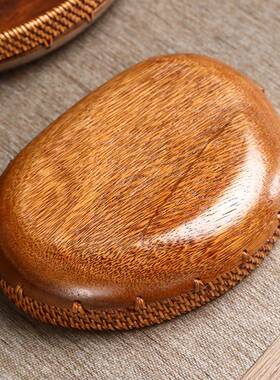 日式藤手工大黑漆胡桃木果创盘意点bz-55622心托盘桌编面收纳盒复