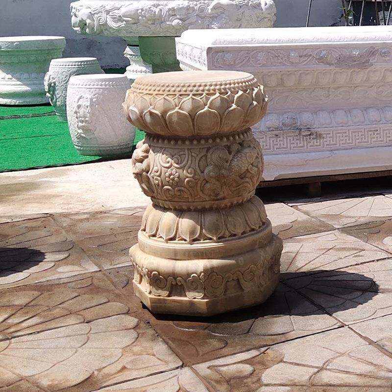 石雕花石墩汉白玉仿须弥古座柱墩石头盆景底复座古庭A0065院家用
