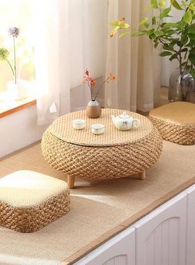 L7日式藤编飘桌榻榻米茶几迷你纳小桌子LYZ炕桌台茶桌电脑收窗圆