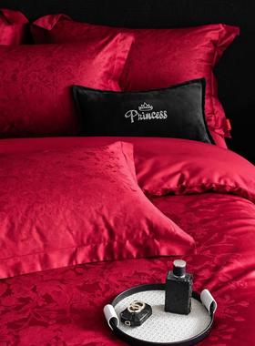 ABG654656类100支轻奢复古长绒棉套婚高庆四件结婚红色用档纯棉婚