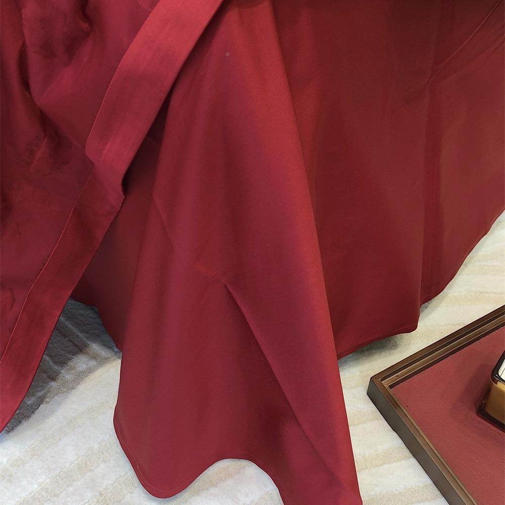 新中式全棉长绒嫁棉结婚提床上四件套纯棉庆红色新婚花被套婚QYE