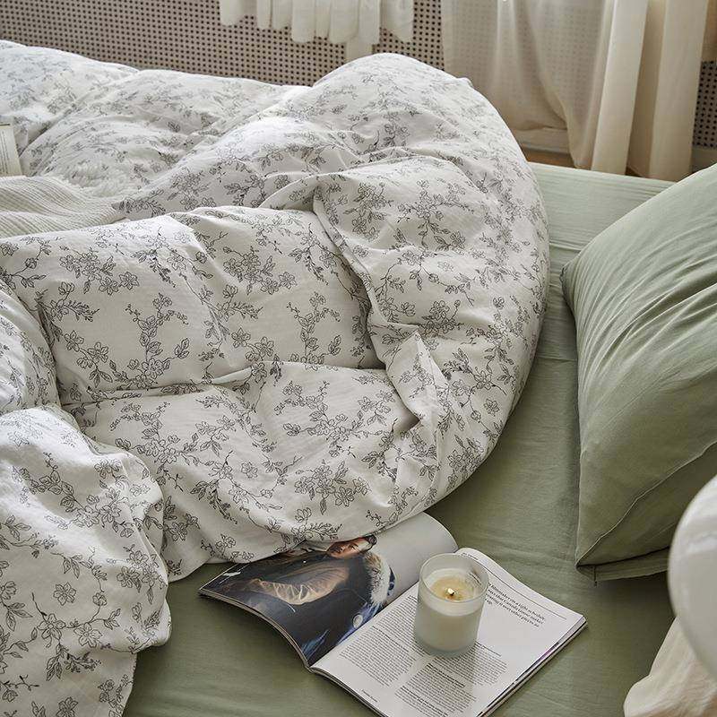 田MLZ简约纯棉小风碎花园床单被套四套柔软亲肤双层纱裸睡床件上