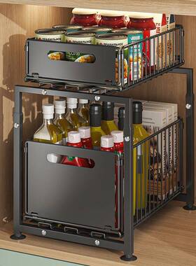 双层水槽置架橱柜20218抽拉式伸缩收纳架多功能物杂调料下物整理