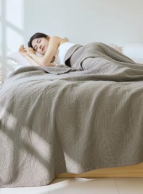纯棉纱棉四夏层柔软单双人YNK毛巾被盖毯布凉被素色浮雕成人全睡