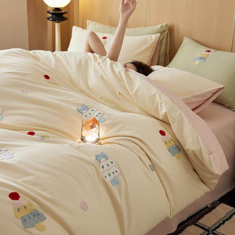A类秋1冬加厚0NTC0小支澳棉磨毛四件套清新全纯棉床单被套床棉上