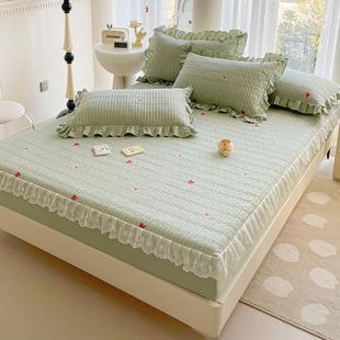 防B0Z1O纯棉床笠单件夹棉O床BUB罩三件套A类%全棉床垫保护罩滑床