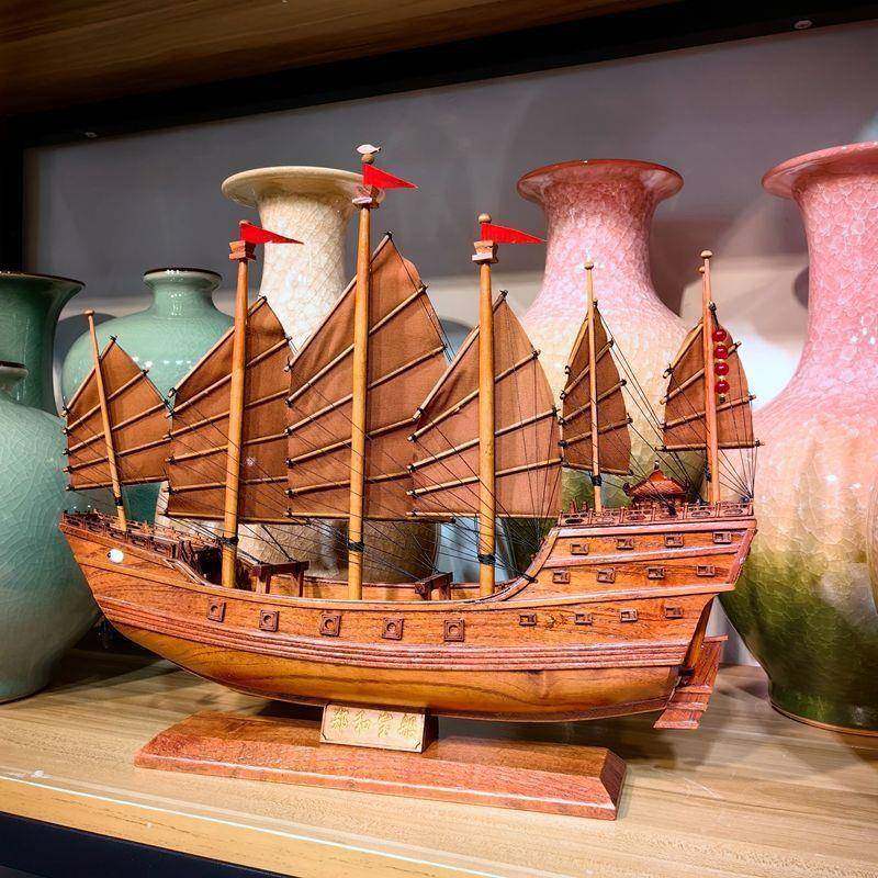 新艺款摆件古代船帆模型装饰EVG品木船手工船摆件一木质仿真工品