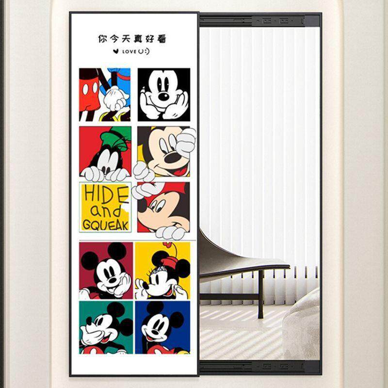 大熊隐形镜子艺关术装饰画玄装合POG饰藏画二一暗推拉全身试衣镜