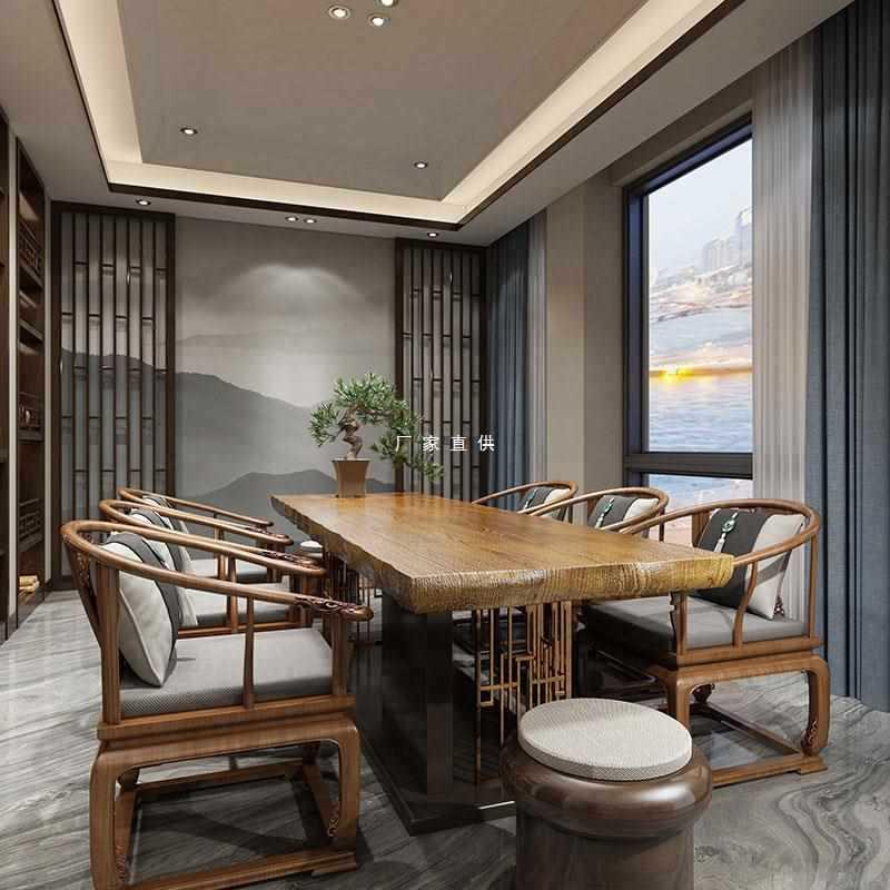 老榆木板实木餐桌面板吧台定 制办公桌电脑桌工作台自然边松木大