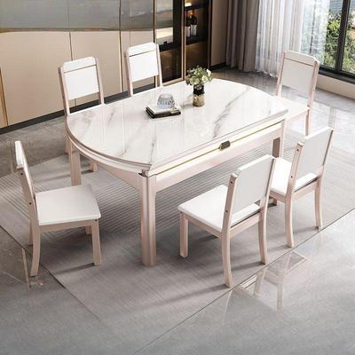 亮光岩板餐桌椅组合可变圆桌伸缩折叠现代简约吃饭桌子家用小户型