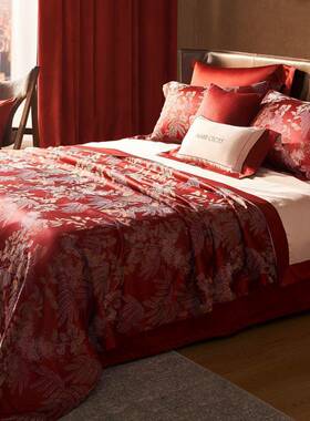 金枝玉叶结婚庆红色织全棉四件套纯棉床单100支双股长绒棉床品MLC