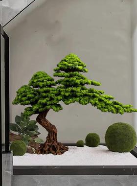 客厅实迎客木松室酒ALth%loh店桌面玄关绿植物假松树罗摆汉松盆景