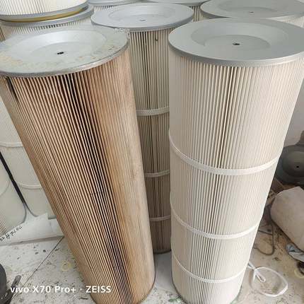 XOL法兰式除尘滤筒圆形盘覆聚膜抛丸机粉尘过滤酯纤叠维折滤卡芯