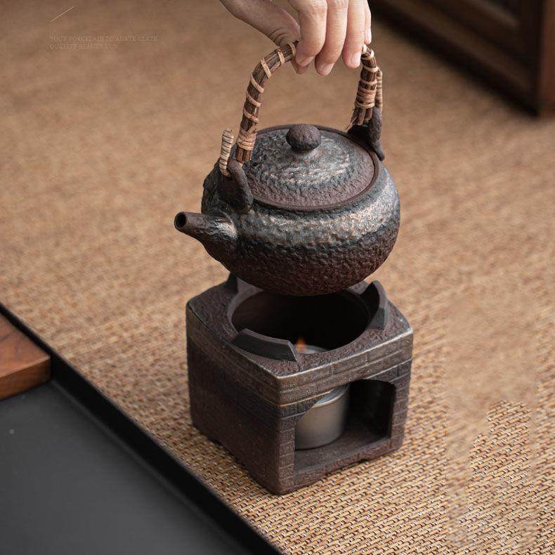 早酒精煮茶烧酒精炉复温古鎏金瓷煮茶器户外室内泡茶壶碳炉小陶茶