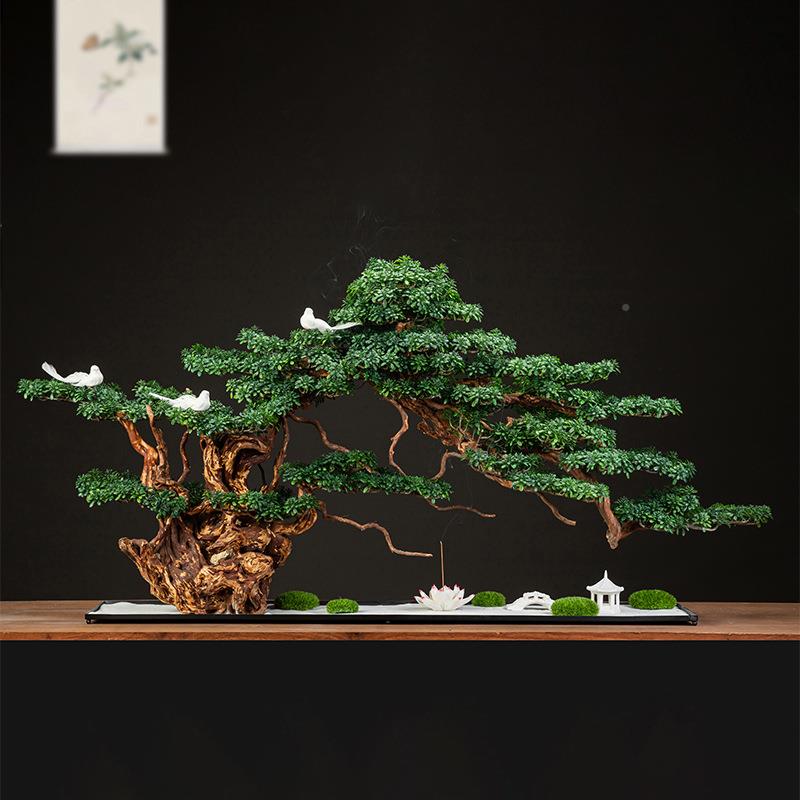 仿景真迎客松盆景大摆型落地关CZO绿植假树酒店玄别墅件微观造景
