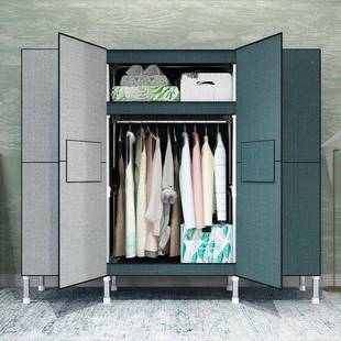 简易衣柜钢加粗加固布衣柜双人单衣管实橱非木AUE组装 收纳超大布