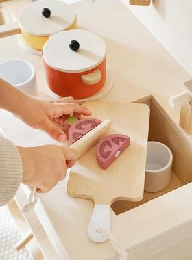童YNM3厨房儿玩复具原木古套装仿真厨具宝宝男孩5女孩过家家做饭