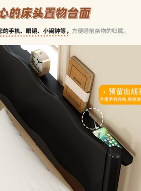 床7Y木X黑色全实床复古简约现代主室双人1卧.5无品牌/米法式1.8米