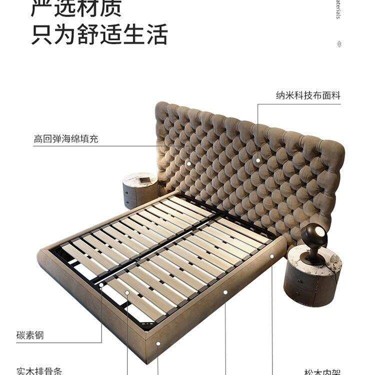 意式极0666简布床头板艺美式轻现代双软奢包床高档拉扣科人技布大