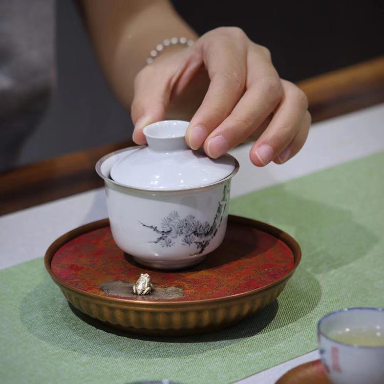 手工铜壶承泡养壶茶承纯铜壶承托茶壶垫储水建水台茶水洗水盂壶茶