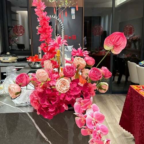 结F97H5S68婚婚礼花布客厅置桌花新房婚床头花婚庆花装饰卧假室绢