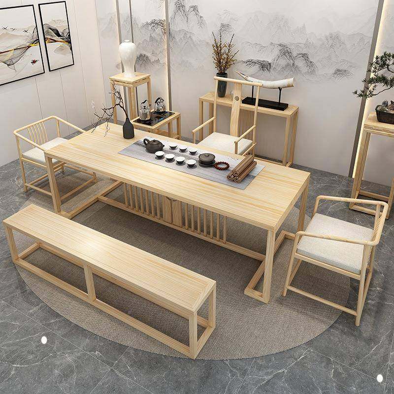 新中式桌茶桌原木新中式功夫茶泡茶办公家室桌椅组NRF合用实木茶
