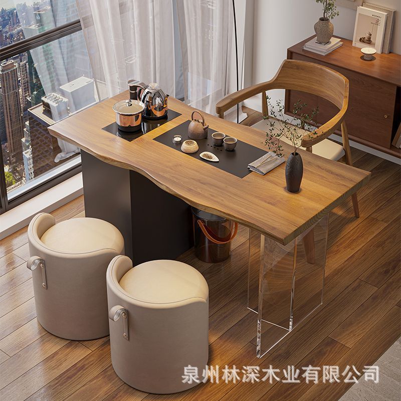 阳台茶桌椅组合新中式实木茶台原木小户型现代简约家用功夫泡茶桌