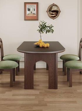 TNL法式古风复古实木岩板餐桌岛小户型家用半圆桌靠墙餐台桌椅组