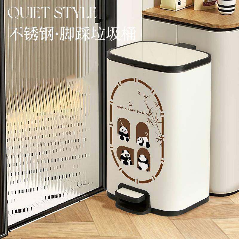 2025新20241130款带盖锈钢不垃圾桶可爱卡通家用生厨房卫间卧踩室