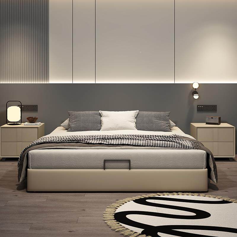 ?凯无品牌/美森无床式头齐架边悬浮榉木排骨意极人简主卧双床悬浮