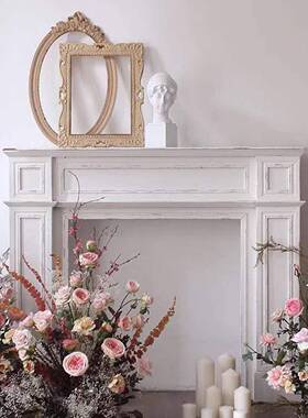 法式复古壁实木壁炉装柜欧宿美式饰黑白色假炉置物架民摄YYC影道