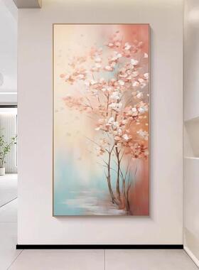 顺丰手绘油画过蓝色花卉玄关JAI饰画肌理画装竖款纯走廊道尽头壁