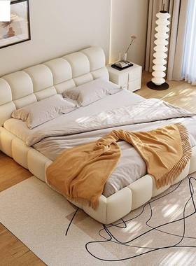 布MXK艺床奶油风泡技床现代简约科布床芙意式主卧包高软箱储物双