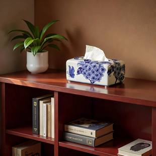 中中国风餐巾纸盒T050QH陶瓷创意抽纸巾盒新式 客厅件下手绘釉彩青