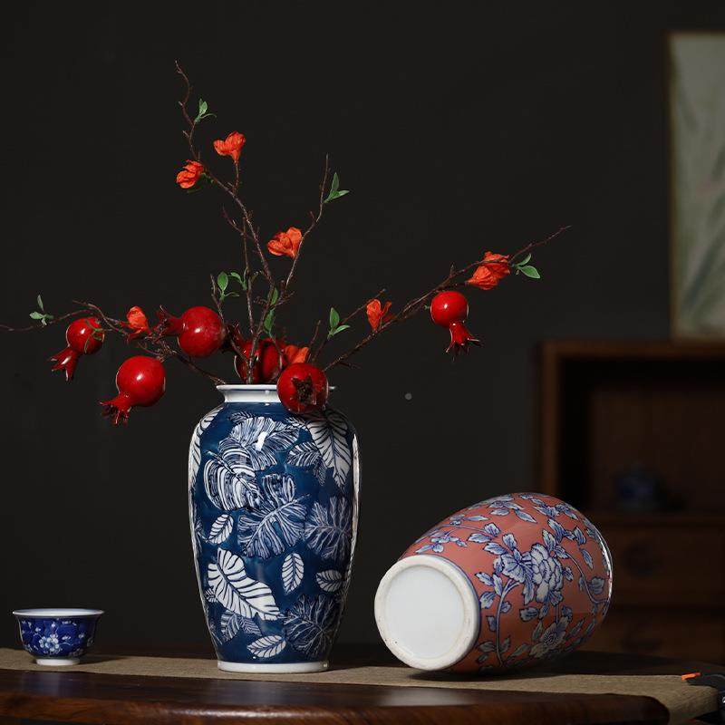 美式乡村古陶瓷花青瓶花复瓷冰裂纹花水培网红款客SFQ厅装饰瓶品