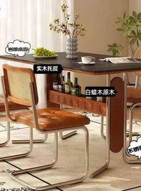 法式复古岩板现代户型家方用桌长形餐餐桌椅民宿小EUG中古风实木