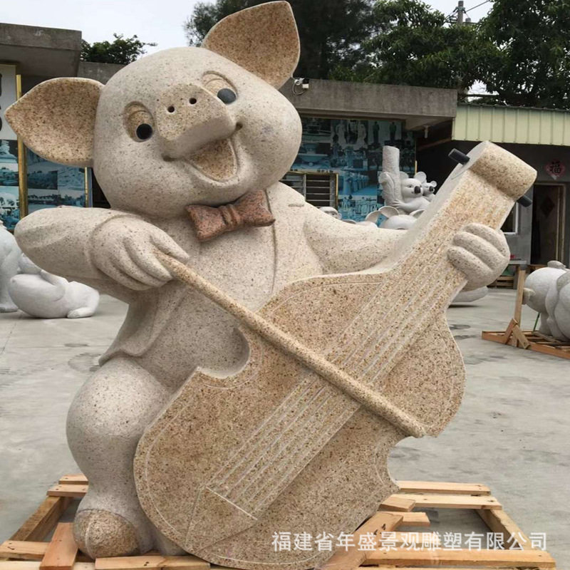 石雕卡通动物猪大理石雕刻十二生肖属相猪雕塑公园装饰摆件石头猪