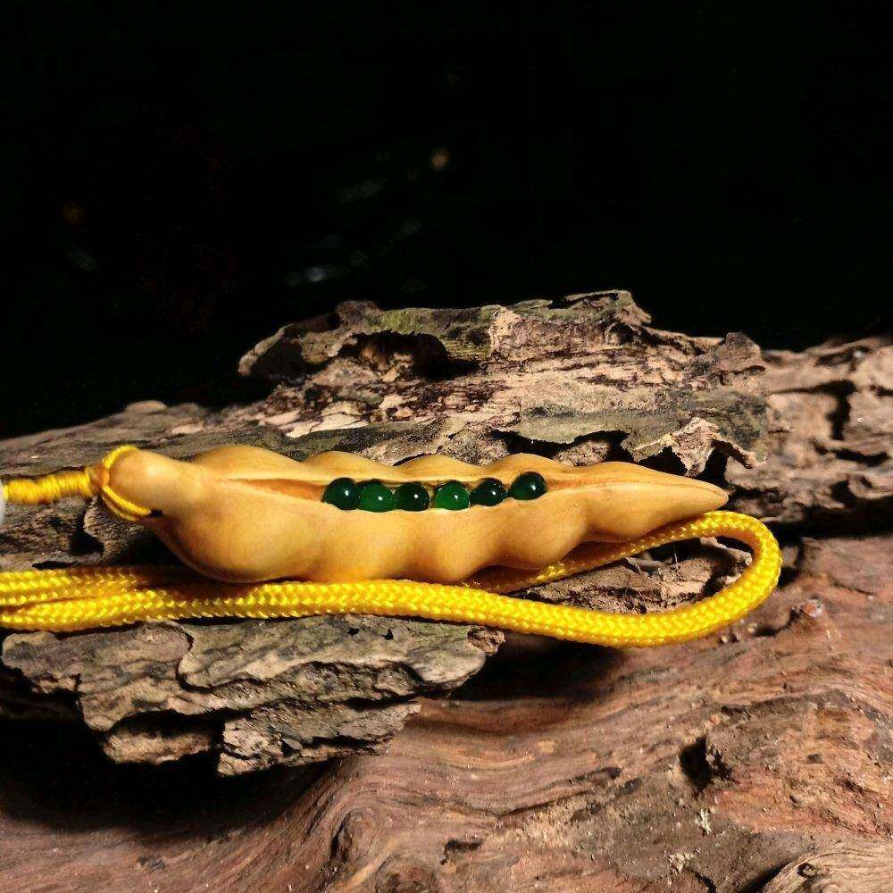 四纯手工黄杨木手把件四平豆文季玩安工艺品季豆木雕豆角HY-20200