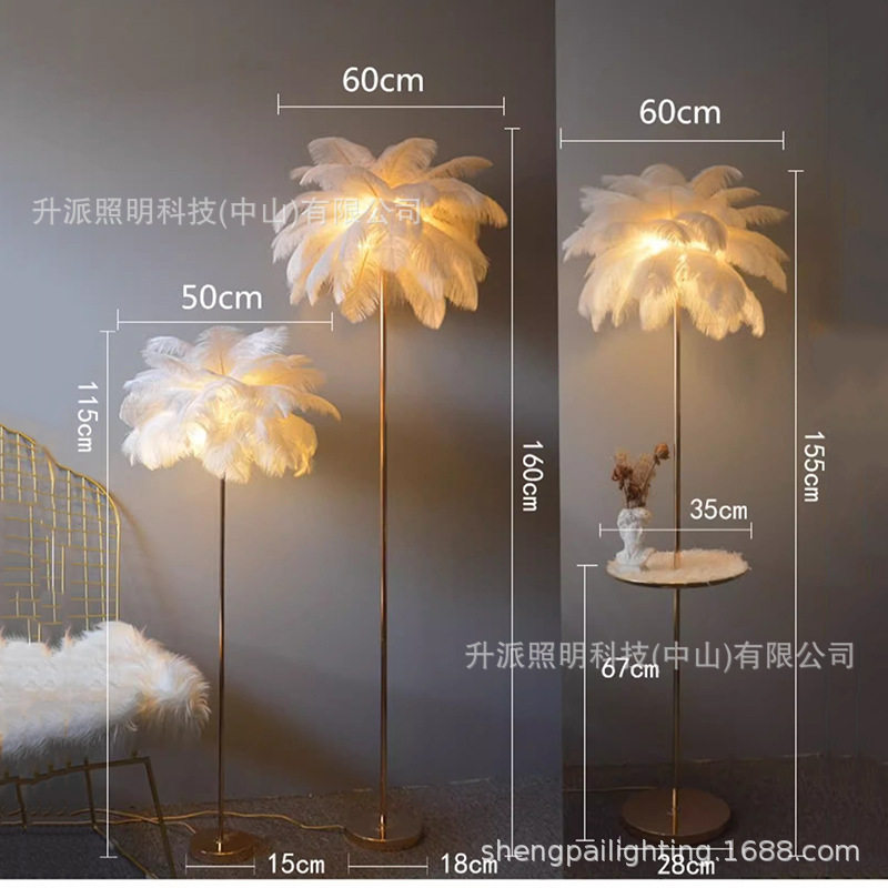 羽毛网红氛围落地灯客厅沙发旁