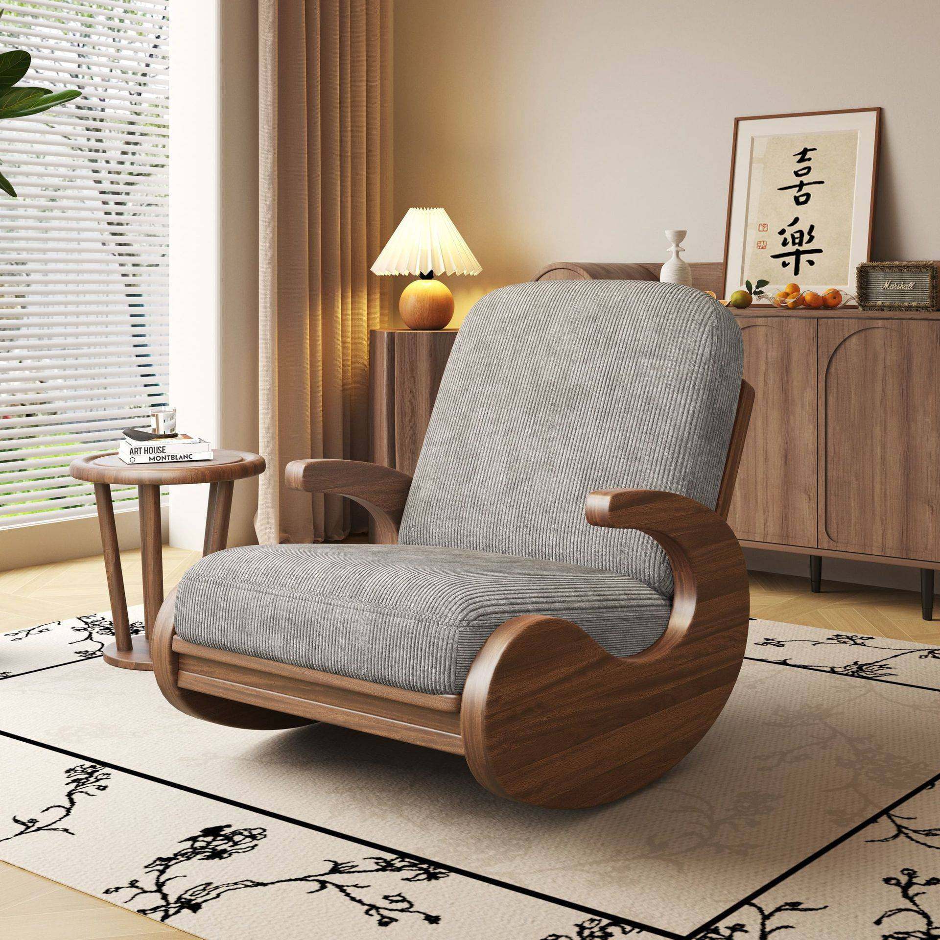 中式复古摇摇椅单人沙发家用客厅阳台年轻人实木躺椅卧室懒人沙发