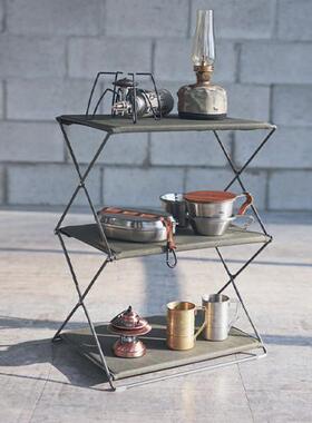 日式户外多层折叠收纳架野CTE餐便携式理架桌边物桌小子铁艺置整