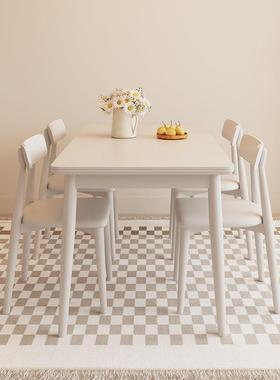 法式奶油餐桌椅小户型依岩风板白色诺实木白木家蜡POZ用饭桌子长