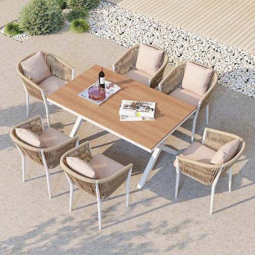 户外桌椅组合套装墅酒店庭花园外休闲藤室椅铝合150*90*7金塑木时