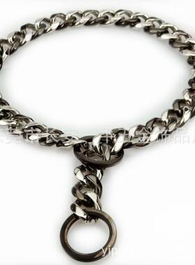 不锈钢光宠物脖圈GL001579P字链精抛伸全焊口19MM扁环间金间黑缩