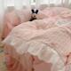 公主风四件套水蝴纯蝶结被洗套奶油色KWN花边裙棉床床笠床单