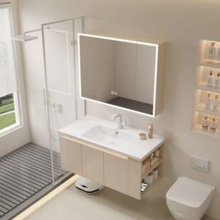 侧瓷储物加厚蜂窝铝浴室柜边带侧边柜防水智体能化妆674镜组合陶