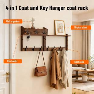 木质纳壁挂式置物架衣架玄关入户门匙架家用客钥厅装饰物墙壁置物