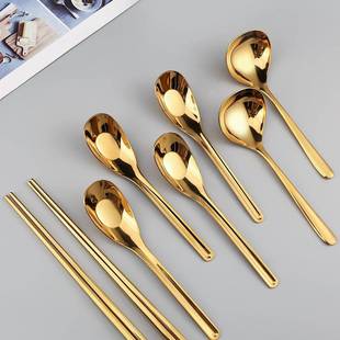 4A版心用境餐具蛋亚洲中餐不锈中式心境钢勺子筷子2件套家公勺公