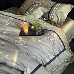 轻四新中式超柔云层Y数码印花磨毛件套棉竹子被套纯棉奢亲肤全床